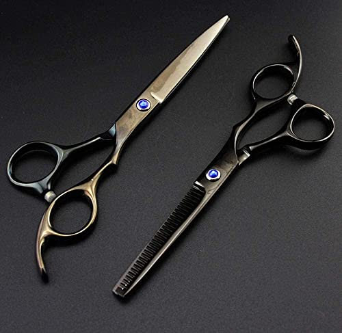 SUNMME Maßgeschneiderte japanische 440c-Stahl, 15,2 cm, klassisches Schwarz, zum Schneiden und Ausdünnen von Friseurscheren, Scheren, Friseur-Haarscheren-Set