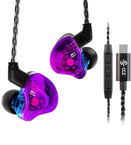 Yinyoo CCZ Melody USB-C In-Ear-Monitors Hybrid 1BA 1DD HiFi Earphone, Deep Bass Lightweight In-Ear Earphone IEM with 4N OFC Cable for Musician/Drummer/Bassist (Purple blue, with mic TYPE-C)