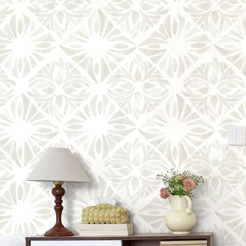 Yomshi Peel and Stick Wallpaper - Modern Minimalist Geometric Pattern, White and Brown Vinyl Film, 44x300cm for Living Room, Bathroom, Cabinet