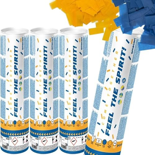 4 x Konfetti-Kanonen für Länder Konfetti Regen zur Fußball EM 2024 | 2-3m Effekthöhe, 28cm Party Popper mit Papierkonfetti | Shooter Konfettikanone (Ukraine)