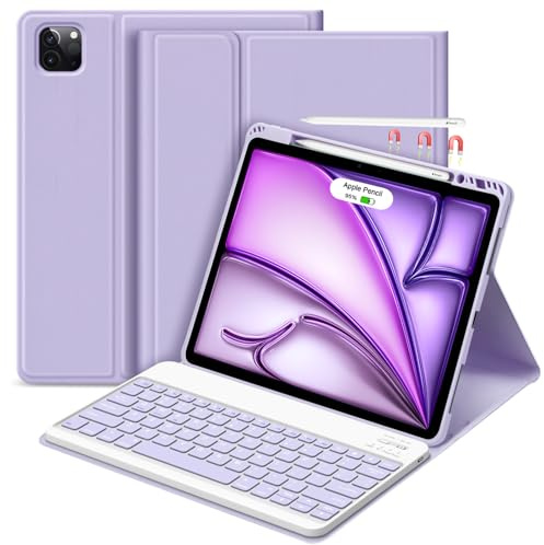GOKOCO Funda para iPad Air de 13 pulgadas M2 2024 con teclado para iPad Pro de 12.9 pulgadas de 6ª/5ª/4ª/3ª generación con soporte para lápices, teclado desmontable inalámbrico, función de apagado y