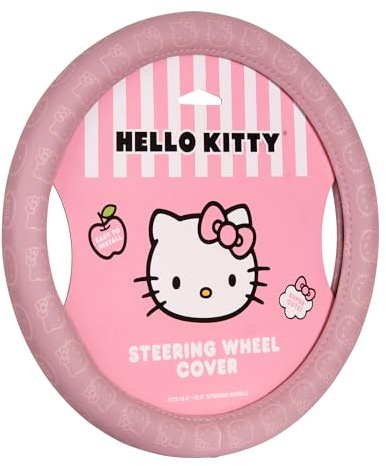 Sanrio Hello Kitty Pink Car Steering Wheel Cover, Universal Fit Cute Car Accessories for Women Stylish Decor Gifts Hello Kitty Accessories - Fits Standard Wheels 14.5-15