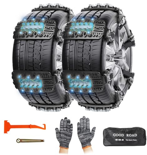 GOHHME Cadenas para Coche Nieve 6 Unidades para Todos Los Tipos de Vehículos con Rascagelo Material de Alto Rendimiento Tracción Mejorada con Inserts Metálicos Instalación Fácil 165mm-275mm