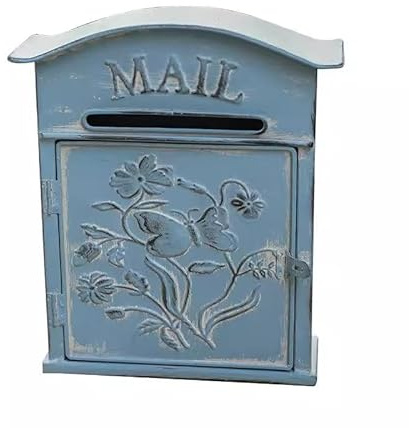 Boîte aux Lettres Murale Vintage en Métal Extérieur, Boîte aux Lettres de Campagne Originale Verrouillable à Fixer Au Mur pour Maison et Jardin, Boîte à Lettre Mariage Anniversaire (Bleu)