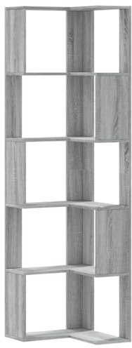 vidaXL Libreria angolare a 5 Livelli Sonoma Grigio Legno Ingegneria, Scaffale a Libri Angolo, Vetrina Angolare Armadio Angolare
