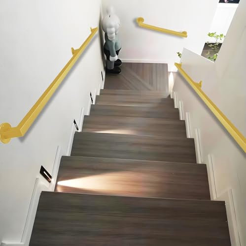 Whnoorher Goldmatte Handläufe für Treppen, Wandhalterung, modernes Treppengeländer aus Metall, schmiedeeiserne Heimdekoration, Rutschfester, individuell anpassbarer Haltegriff(100cm)