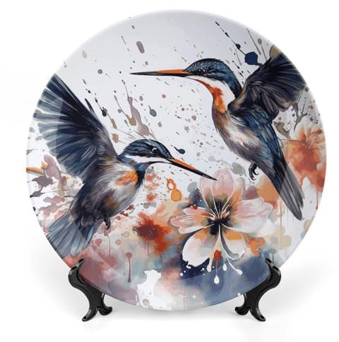 NWGHM Dekorative Teller aus Knochenporzellan, 25,7 cm, Kunst mit Lilien, Blumen, Vögeln, Aquarell-Salatteller, Porzellan, Dessertteller, Serviergeschirr, Kunstdekoration, Ornament für Wohnzimmer,