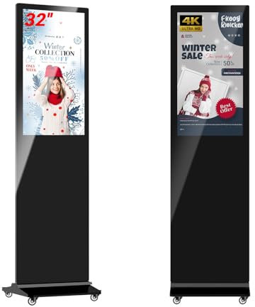 JASZDOT 32 Écran Publicitaire Lumineux LCD Non Tactile, Écran Publicitaire Ultra-Mince Haute Définition, Lecteur de Carrousel d'images Vidéo avec Entrée WiFi HDMI/USB Lecteur Automatique