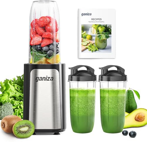 Ganiza Blender for Smoothies, 14Pcs Personal Blender for Shake and Smoothies for Kitchen with 3 Portable Cups (1x24oz & 2X17oz), Single Serve Smoothie Maker, Nutritious Recipe