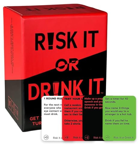 Drinking Games, Games for Adults | Risk It or Drink It | Fun Drinking Card Game Dares, Decisions, and Drinks Interactive Challenges Great For Games Nights, Parties, Hen & Stag Nights, Students & More