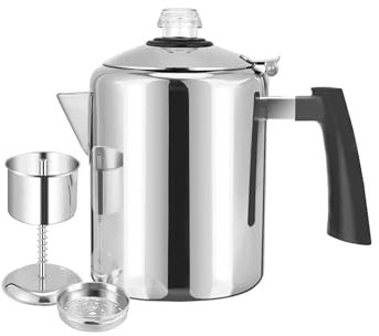 KFO Stainless Steel Stovetop Coffee Percolator, 37-oz (1.1L) Classic Camping Coffee Pot - 5-8 Cup Capacity, Cool-Touch Handle & Induction Compatible Coffee Maker for Gas, Ceramic, Campfire & Outdoor