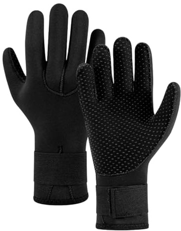 AUTUUCKEE Guanti da nuoto, 5 mm, in neoprene, termici, con cinturino regolabile, guanti antiscivolo per snorkeling, nuoto, immersioni subacquee, sport acquatici, per uomini e donne (nero)