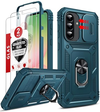 LeYi Cover per Samsung Galaxy A56 5G con Vetro Temperato [2 Pack](Blu) | Custodia per Samsung A 56 con Protezione Fotocamera [Slidable] Antiurto Grado Militare Anello Supporto TPU Bumper Custodie