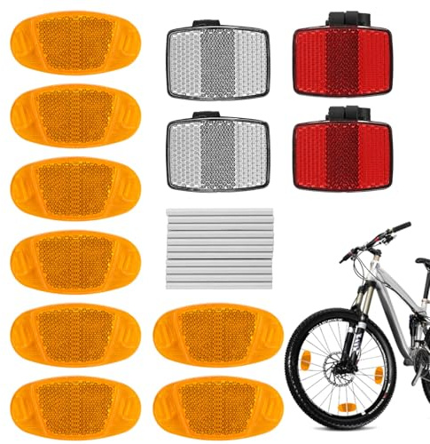 XIAQICA Catarifrangente Bici 4 Riflettori per Bici Anteriori e Posteriori + 8 Occhio di Gatto Catarifrangenti per Bicicletta + 24 Copri Raggi Bici, per Tutti i Tipi di Bicicletta