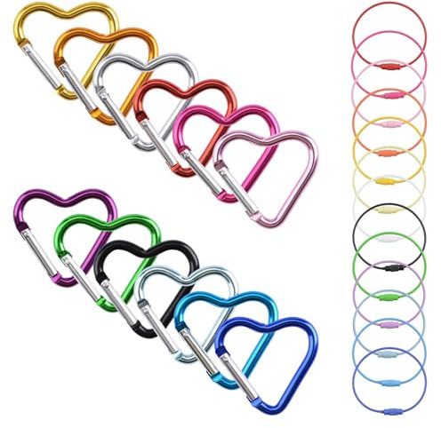 UFURMATE Lot de 24 porte-clés en forme de cœur en alliage d'aluminium avec 13 anneaux métalliques pour clés, cordon, breloques, bijoux