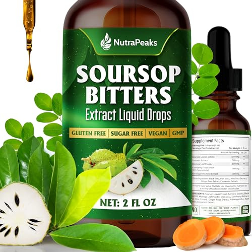 NutraPeaks Soursop Bitters Liquid Drops – Premium Herbal Blend with Soursop Leaves, Black Seed, Moringa, Ashwagandha, Senna, Goat Weed & Ginger, 2 fl oz | Natural Botanical Blend