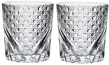 Supercap - Lot de 2 verres à whisky soufflés à la main - Cristal transparent - Pour la maison, le bar, les mariages, les fêtes - Diamants A - 270 ml