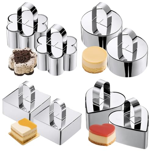 Mafagwre 8pcs 8 Cm Emporte Piece Rond avec Poussoir, Emporte Piece Rond, Acier Inoxydable Emporte-Pièces avec Couvercle, Cercles De Présentation, Moules À Mousse (A)