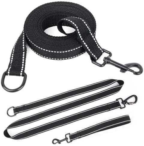 Hundeleine mit Reflektoren, 5m-30m Schleppleine, Robuster Karabiner, Nylon-Material, Schwarz