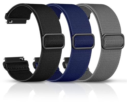 DaQin Elastic Nylon Quick Release Straps for Amazfit Helio Strap - Compatible with Garmin Venu 3 2/Vivoactive 4/Forerunner 265 255/Galaxy Watch 3 Strap, 3 Pack 22mm Lug Width Sport Bands BlackBlueGrey