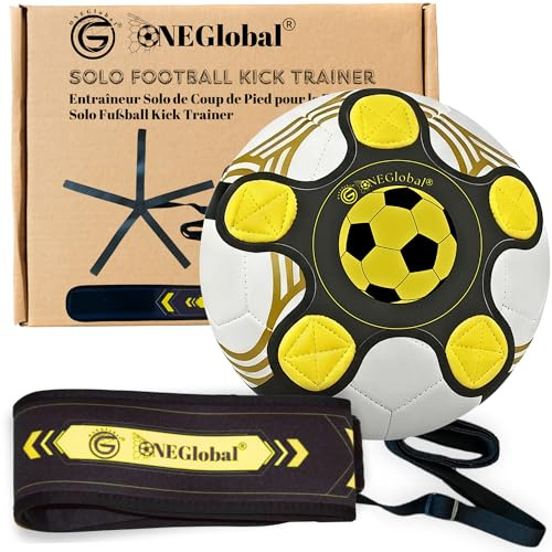 ONEGlobal Solo Football Kick Trainer pour la pratique | Aide à l'entraînement avec ceinture réglable pour entraînement de football, volley-ball, rugby - Équipement de contrôle solo