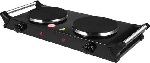 HOMSFOU Portable Hot 2000w Dual Cast Iron Burner with Handle, Black Uk Plug, Compact Stove for Home and Outdoor