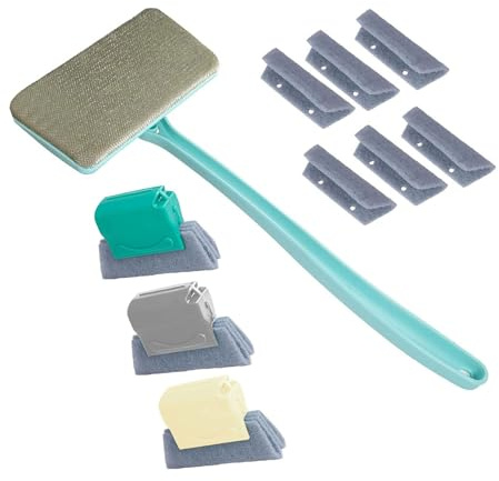VIVIWI Window Screen And Track Kits With Detachable Long Handle 14.8inch 3 Grooves Brushes 6 Replacement Cloths For Wet Dry Us