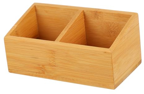 ROMISBABA Caja Creativa para Bolsitas De Té y Azúcar, Doble Compartimento, Madera Natural, Diseño Práctico, Adecuado para Oficina, Hogar y Hoteles, Organizador Multiuso