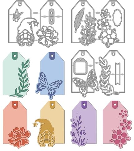 MAYJOYDIY Troqueles de Corte de Metal de Fondo de Etiqueta Troqueles de Etiquetas Colgantes Florales Marco Rectangular Plantilla de Estampado Plantillas de Acero al Carbono para Hacer Tarjetas
