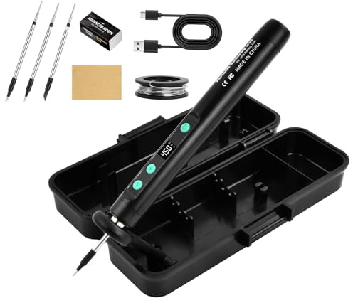 Mapille Kit de Fer à Souder Sans Fil, Température Réglable 180 ℃ à 450 ℃, Fer a Repasser Rechargeable USB-C, Kit de Soudure avec Accessoires pour Réparation Électronique Bricolage Circuits Imprimés