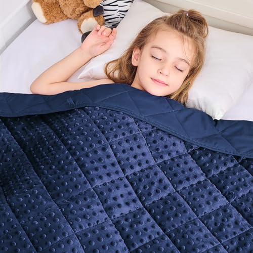 yescool Weighted Blanket 5 Pounds, 40 * 60in Blue Twin Size Cooling Weighted Throw Blanket, Minky Heavy Blankets Warm Weighted Comforter, Big Washable Thick Blankets Gifts