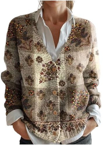 Gienslru Cardigan Donna Invernale retrò Maglioni Golfino A Lungo Pullover Giacca di Natale Maglione Scollo a V Aperto sul Maglieria Cappotto Oversize Maglia Cappotti Autunno Elegante Gilet