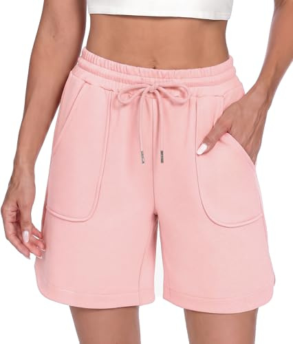 Litherday Shorts Sportivi Donna Cotone Spacco Laterale Tasche Jogging Yoga | Cotone Elasticizzato Con Tasche Applicate, Coulisse E Spacco Laterale, Comodo Per Jogging Yoga Camminata Fitness