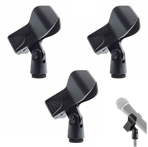 Microphone Holder,3 PCS Adjustable Mic Clip with 3/8 Female Thread Screw Adapter Compatible with Dynamic and Wireless Microphones Black Universal Durable Microphone Stand Clips