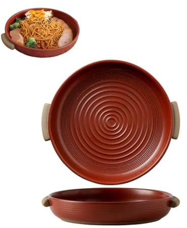 Plato for hornear de cerámica vintage, cazuelas, plato for lasaña con asas for hornear, plato for horno de cerámica resistente al calor for restaurantes con horno(Red,12.7cm)
