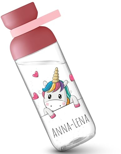 Kinder Trinkflasche Mepal Flasche - Einhörner - Einhorn süß mit Name - personalisierte Unicorn Geschenke für Mädchen - 500 ml - Rosa - schulkind kindertrinkflasche kita