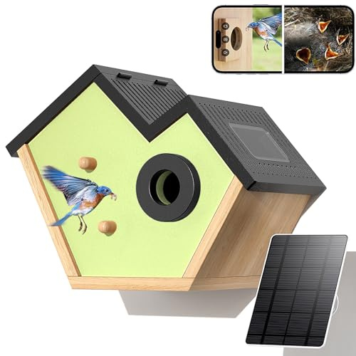Vogelhaus mit Kamera, Solarbetriebene Nest Cam mit KI-Erkennung und Bewegungserkennung, Nisten und Schlüpfen in Echtzeit