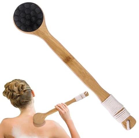 Ryggborste långt handtag – katttass massage duschkroppsskrubbare för djuprengöring med mjuk tät sammet borst, texturerat ergonomiskt grepp når rygg bröstben fötter underlättar daglig tvätt