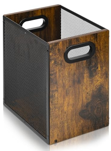 IRONDELIC Papierkorb Mülleimer Büro Abfalleimer Papierkorb 17 L | Retro Industriestil Mülleimer Kombination aus Eisen und Holz mit Griffen Büro Wohnzimmer Schlafzimmer Küche 27,5x20,5x30 cm