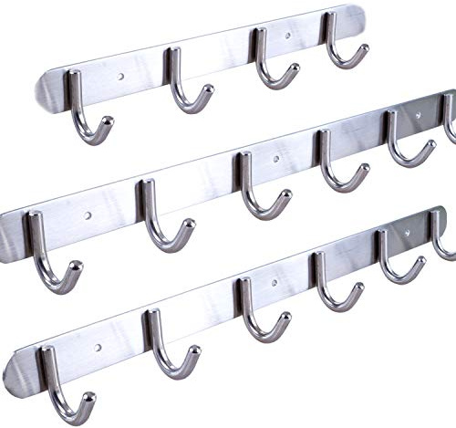 Stahlia Garderobe (10 Haken) Garderobenhaken Kleiderhaken Wand Edelstahl glänzend Garderobenleiste Wandgarderobe Hakenleiste Wandhaken zum Schrauben Haken