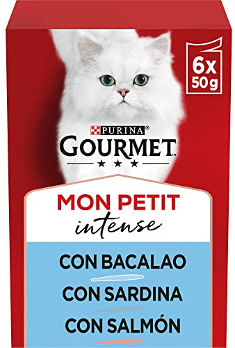 GOURMET Mon Petit, Comida Húmeda para Gato Adulto, Trocitos en Salsa, Surtido de Bacalao, Sardina, Salmón, 8 Packs de 6 Sobres de 50 g. (48 sobres)