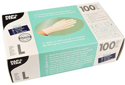 PAPSTAR 100 - Guantes de nitrilo, sin Polvo, Talla L, 100 Unidades, Color Blanco