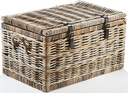 Kobolo Truhe Korbtruhe Sitztruhe - Rattan - grau - mit Staufach - 70x45x40 cm