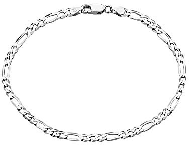 Savlano 925 Sterling Silver Italian Solid Figaro Link Chain Bracelet With Gift Box For Men & Women - Made in Italy (7, 3.5mm)