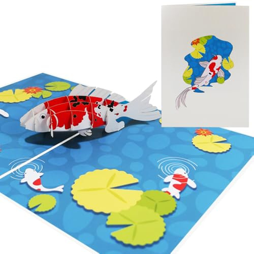 Sweetpopup® 3D Pop-Up Karte Fisch – Geburtstagskarte Japan Koi, Teich, & Seerosen – Liebevoll designte Glückwunsch- und Gutscheinkarte aus Premium Metallic-Papier, 182