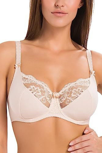 Teyli Bras for Women with Adjustable Straps - Women's Bra with lace Detail - Soft Cotton Bra - Underwired Bras Beige H30