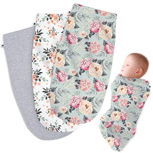 Henry Hunter Swaddle | Der Einfache Pucksack Baby 0-3 Monate | Weicher Pucksack aus Baumwolle | 3er Pack (Pfingstrose | Bouquet | Light Heather)