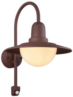 meineWunschleuchte Außen-Wandleuchte Rostoptik aus Aluminium Landhausstil | mit Bewegungsmelder, 45cm Höhe, mit E27 LED, mit Glasschirm, Schutzklasse IP44, für Hauswand Außen