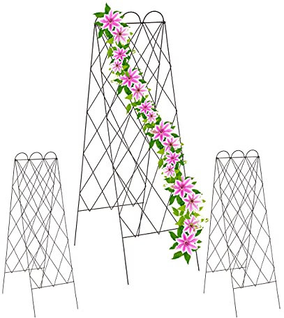 Relaxdays Rankgitter Metall, 3er Set, zum Stecken, 152 cm hoch, Rankhilfe für Kletterpflanzen, Spalier Garten, rotbraun