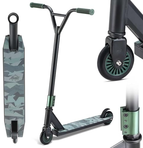 SPORTANA® Stunt Scooter ab 6 Jahre für Kinder & Erwachsene Schwarz ABEC 7 Kugellager Rollen 360° Y-Lenker Grip-Deck Trick Roller Cityroller